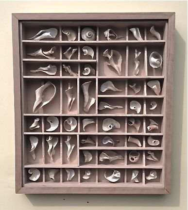 Collage, abstract schards, light taupe, 18"x22"